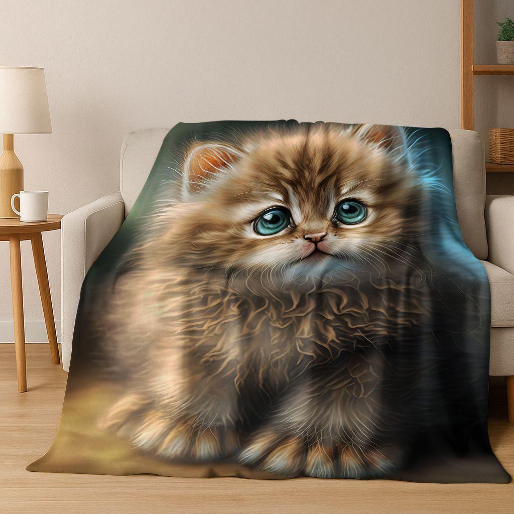 2026 Nová Roztomilá Kočka Koťátko Mňau Kreslená Flísová Přikrývka, Útulná Měkká Plédová Přikrývka pro Domov Ložnici Postel Pohovku Piknikový Potah Dětský Dárek