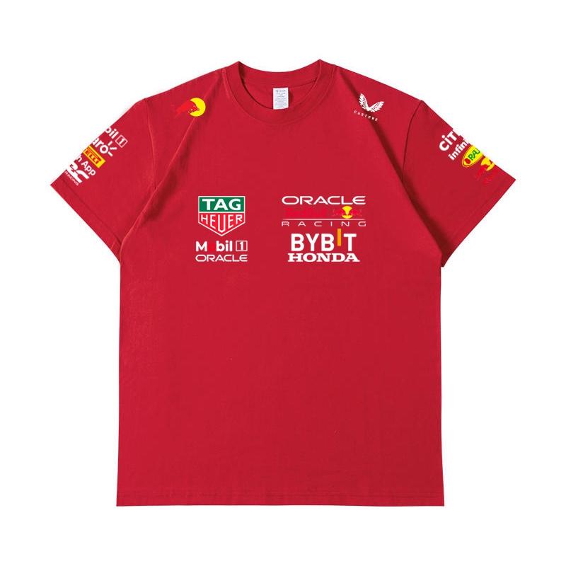 Red Bull Heren Dames F1 Raceteam T‑shirt, Zomer Korte Mouw Katoenen T‑shirt, Voor en Achter Print Casual Los Sport Topje, Meerkleurig