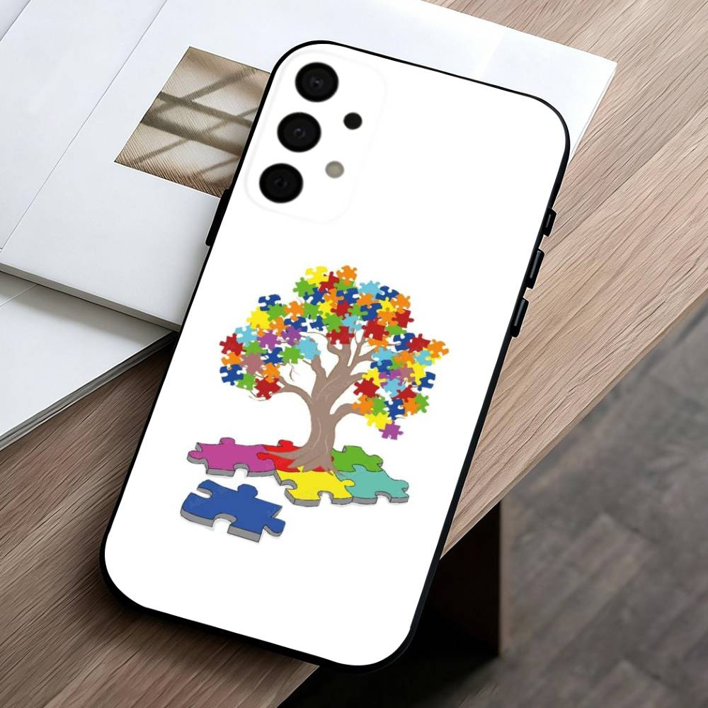 Puzzle Art Support Autism Phone Case For Samsung Galaxy A73,A72,A71,A70,A53,A52,A51,Others Soft Black Shell
