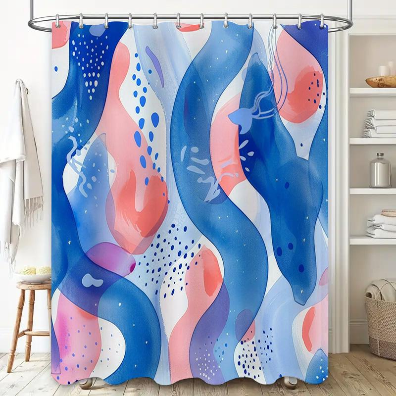 Watercolor Blue Pink Red Bathtub Shower Curtain Waterproof Decorative Bathroom Decoration