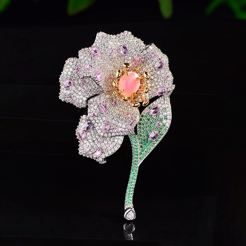 Elegant Iris Brooch: High-End Zircon Pin for Suits and Corsages