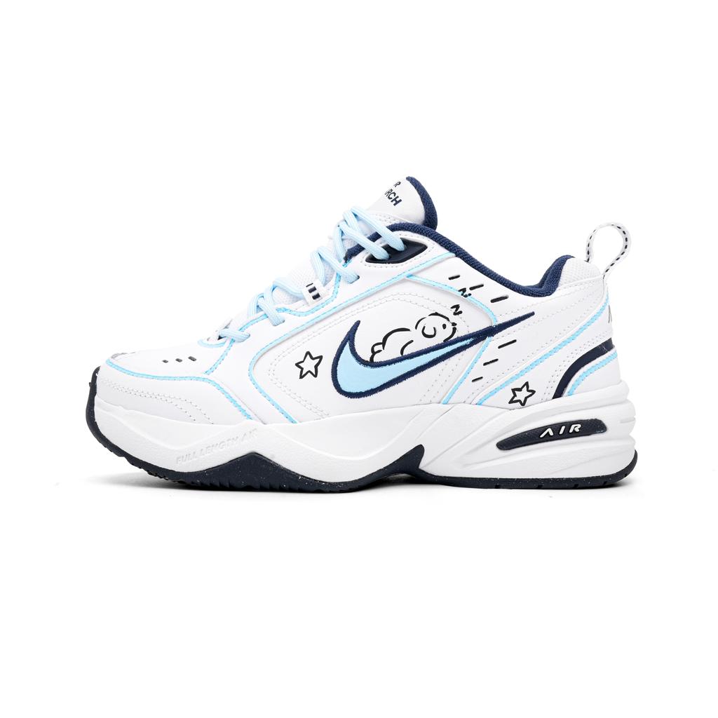 Nike Air Monarch 4 Chunky Sneakers Unisex Low Top White/Blue 415445-102(Team1166-blue)