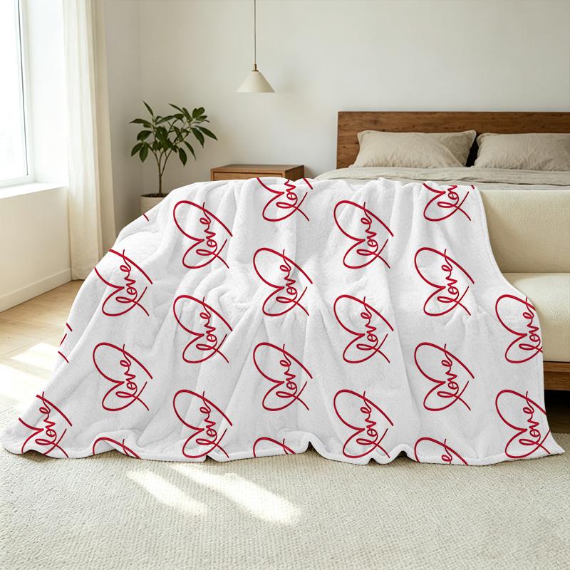 Heart Pattern Flannel Blanket Cozy Soft Warm Skin-Friendly Throw for Home, Dorm Bed, Perfect Valentine's Gift