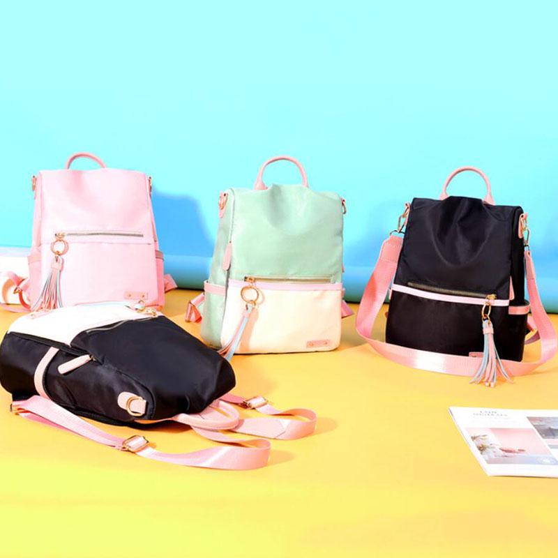 Yogodlns Dámské Dívčí Patchwork Kontrastní barva Nylonový batoh Cestovní taška Školní taška Taška přes rameno Ruksak Bookbag Novinka