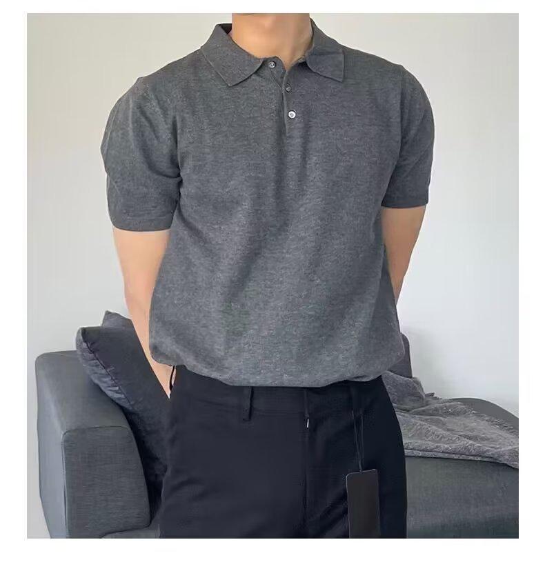 Herren Retro Strickpolo T-Shirt - Kurzarm, Unifarbe, Trendiger Sommerstil, Lockere Passform, Hochwertiges Reversdesign