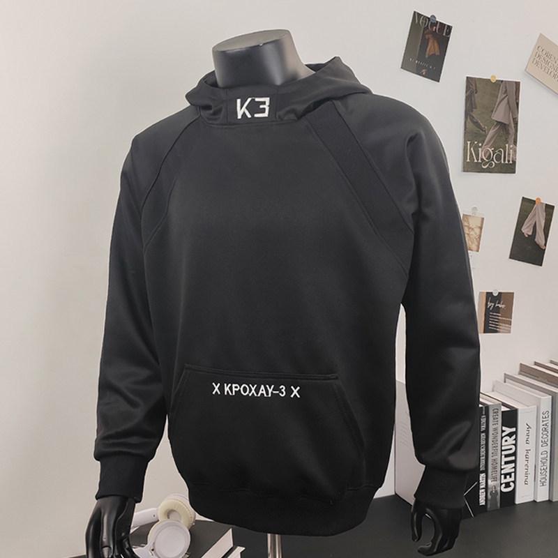 

Men s 500g Heavyweight Hooded Sweatshirt - Autumn/Winter, Embroidered Boxy Fit, Patchwork Stand Collar, Unisex 2XL