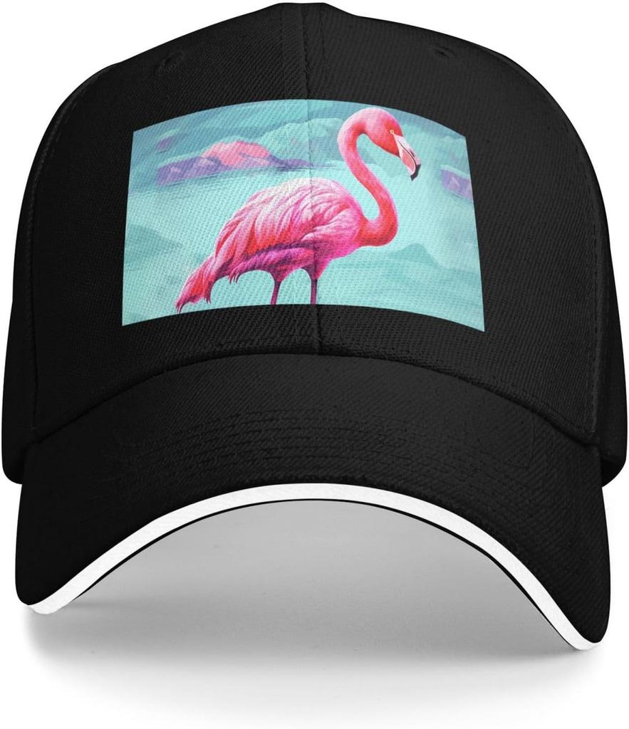Flamingo Print Baseball Cap Polyester Adjustable Sun Protection Casual Trucker Hat for Unisex Adult