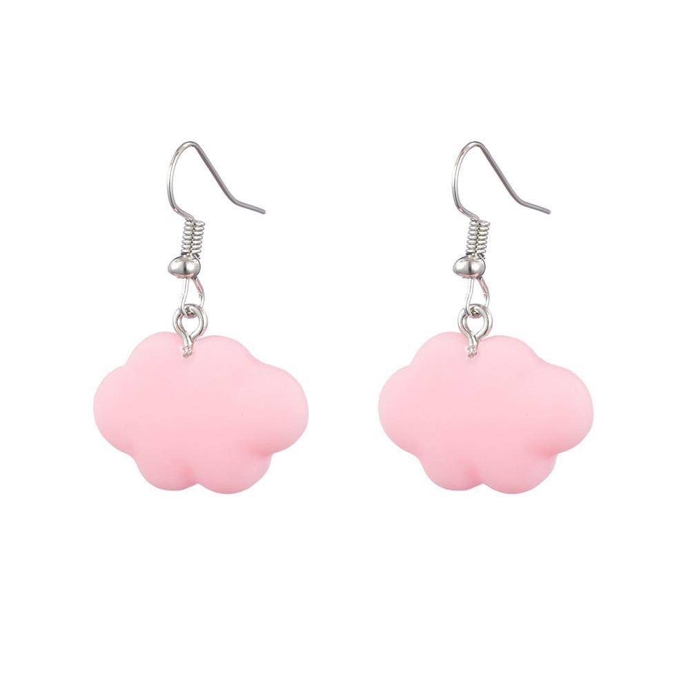 Stylish Pink Resin Earrings Set With White Cloud Duck And Dice Design For Women