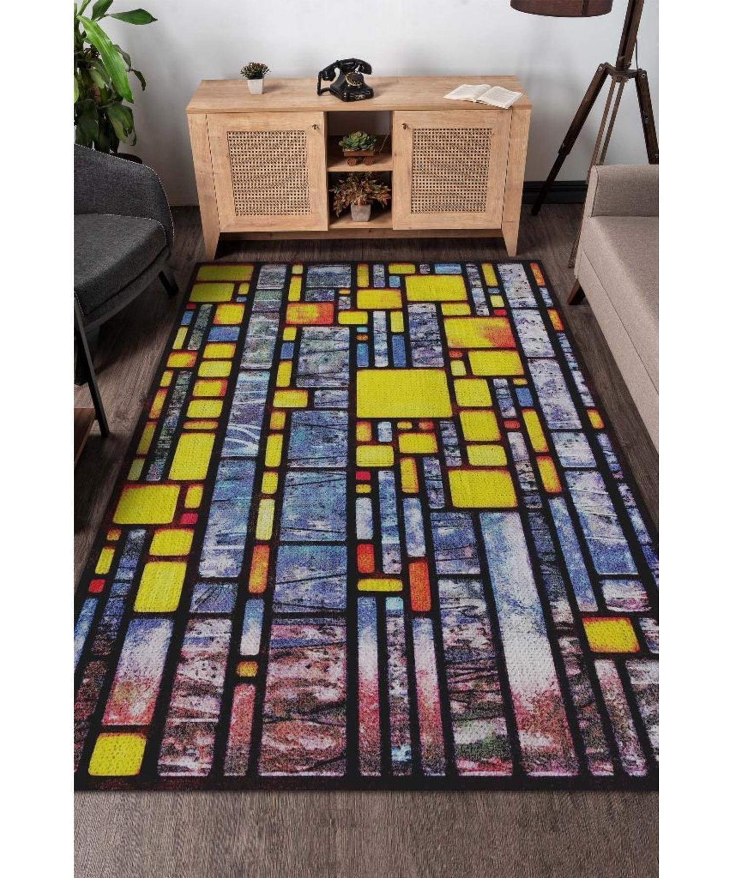 

Washable Decorative Carpet With Stained Glass Woven Base