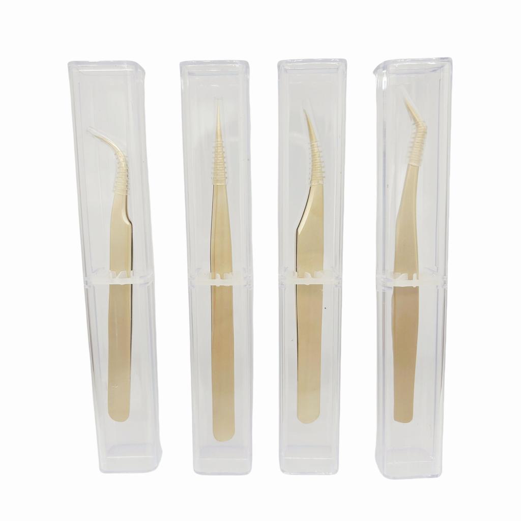 New Design Rose Gold Slanted Tip Eyelash Clip and Eyebrow Comb Tweezers Stainless Steel Beauty Tools