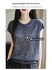 Women's Summer Bamboo Linen Beaded Crew Neck T-Shirt