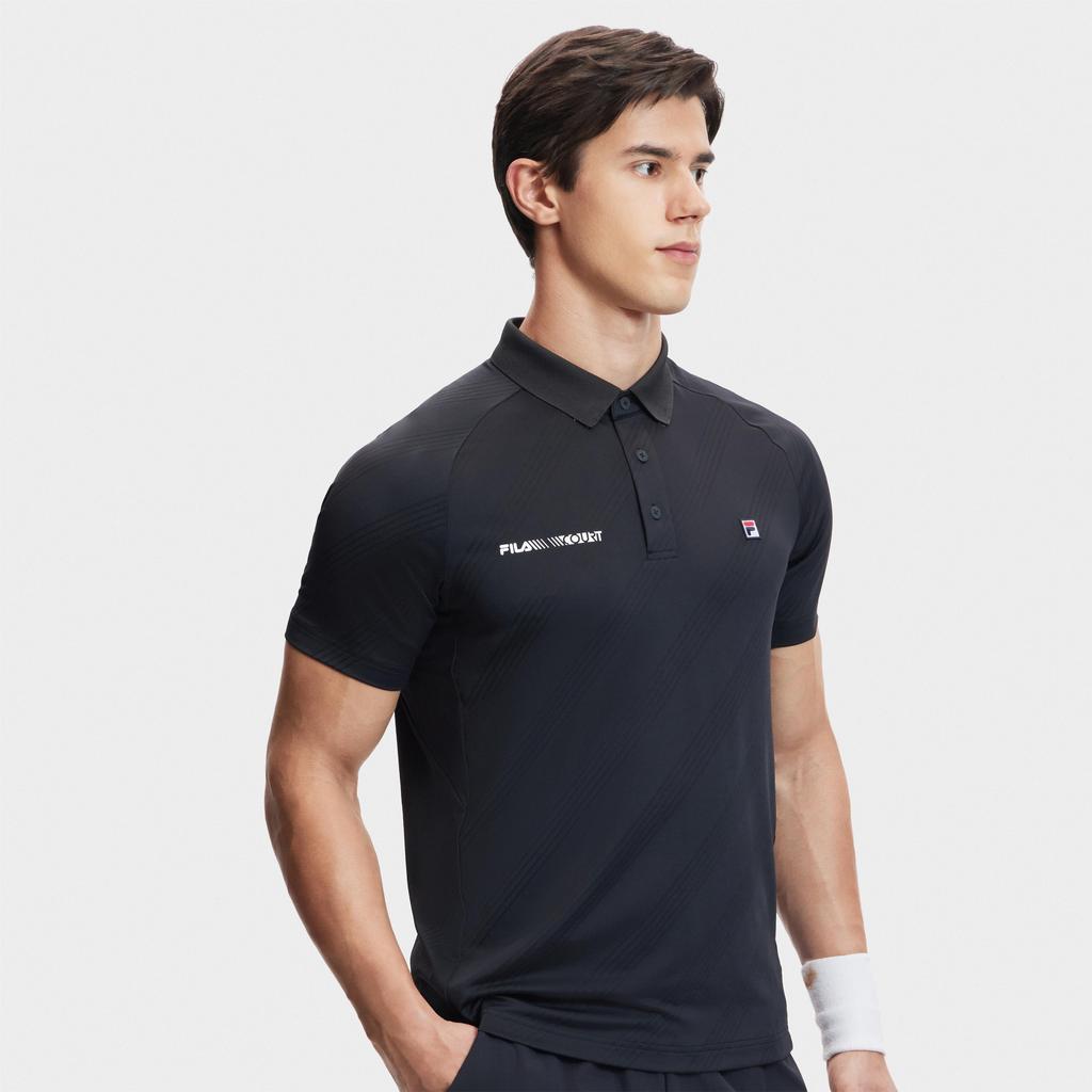 New FILA Tennis Polo Shirts Men's Dark Current Black A11M423108FBK