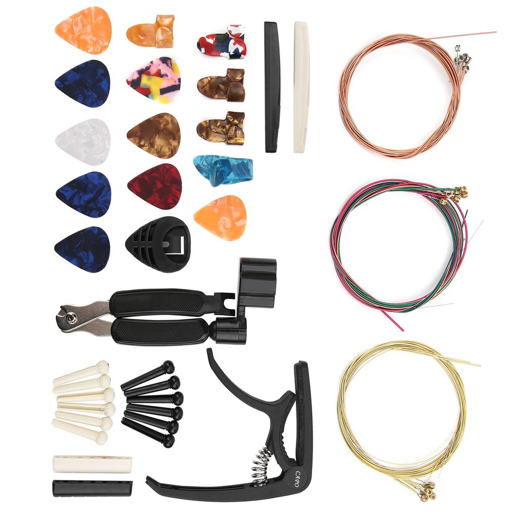 36PCS Set Guitar Strings Changing Accessories Including Capo Winder Cutter Thumb Pick Nut Bridge