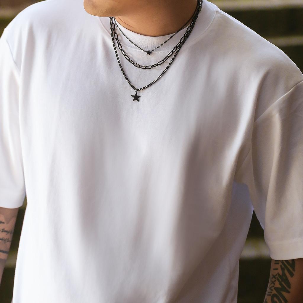 PuRui Hip Hop Black Star Geometric Pendant Necklace for Men Multilayer Black Link Chain Choker Collar Rock Zircon Party