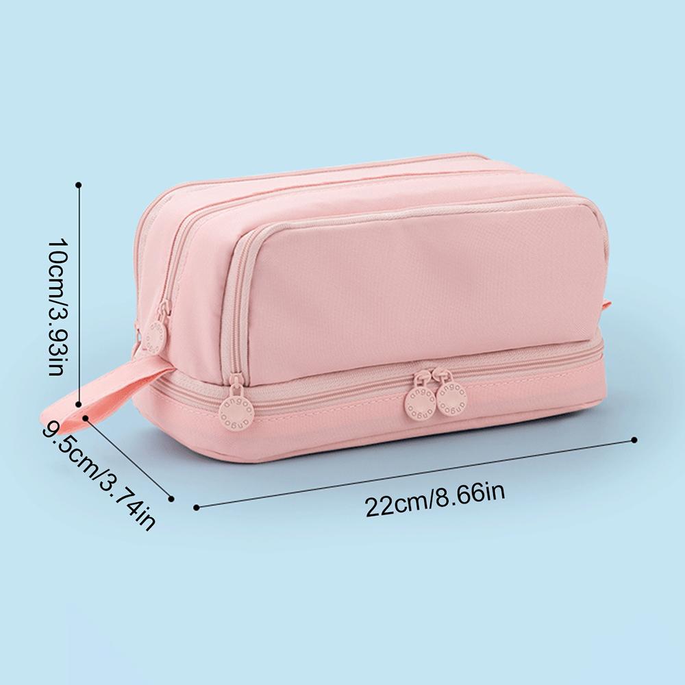 Large Capacity Pencil Case Simple Solid Color Stationery Box Double Layer Multifunctional Pen Pouch Students School Supplies