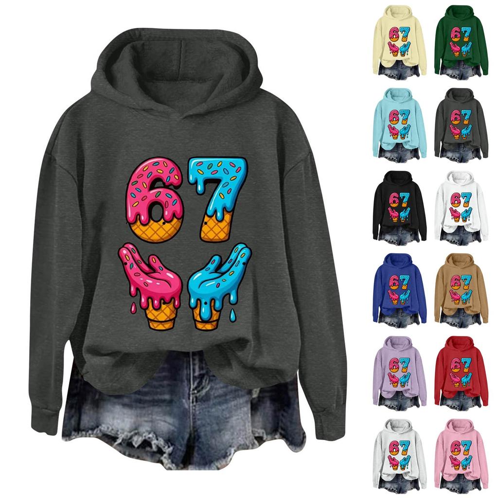 Women's Fashionable Casual Long-Sleeved Printed Hooded Sweatshirt