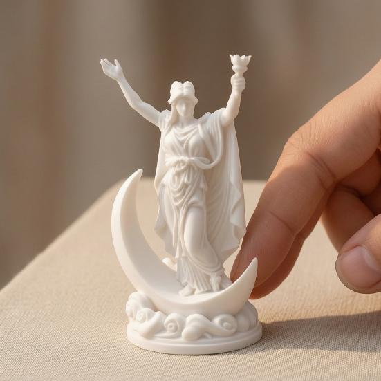 3D Printed Greek Goddess Figurine, Crescent Goddess Statue, Resin Sculpture Ornaments for Home Office Desktop Bookshelf Decorations