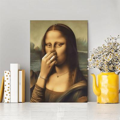 Mona Lisa Bathroom Wall Art Decor Covering Her Nose,Vintage Poster Print Toilet Funny Funny Canvas Painting Wall Home Decor Art
