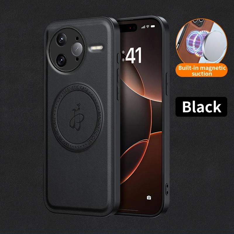 Wireless Charging Magnetic Case for Xiaomi Poco F7 Pro / F7 Ultra Protective Cover PU Leather Hard Back Shell Coque