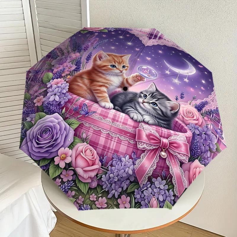 1PC Kittens Flowers Umbrella-8-Rib Reinforced, Automatic Open, Lightweight & Durable, Fashion Accessory for Outdoor, H0325