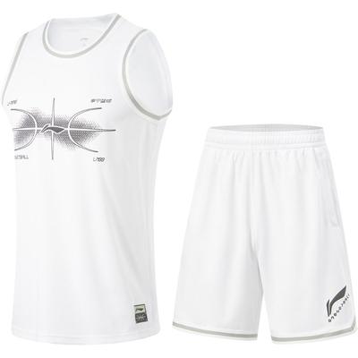 Li Ning Cba Serie Pullover Rundhals Ärmelloses Top Mittelhoch Schnelltrocknend Buchstaben Shorts Lässiges Sportset Herren Sets Standard-Weiß AATU011-5