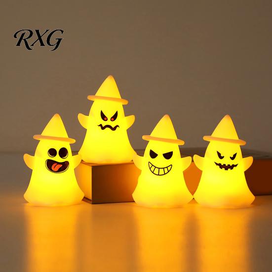 Decorative Festive Light Halloween Witch Hat Ghost Light, Spooky LED Lamp, Yellow Glow Cartoon Night for Holiday Party Decor