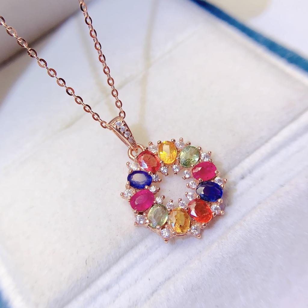 Fashion Engagement Wedding & Anniversary Gift 925 Sterling Silver Natural Fancy Colored Sapphire Classic Pendant for Women