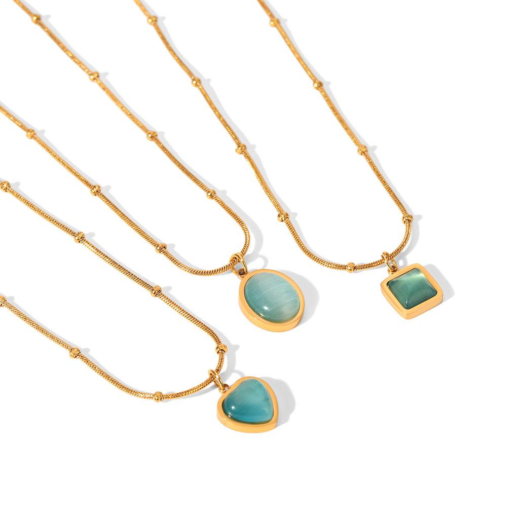 Blue Cat's Eye Stone Necklace for Women, Niche Design, Premium Stainless Steel Pendant, Ins Style Titanium Steel Necklace