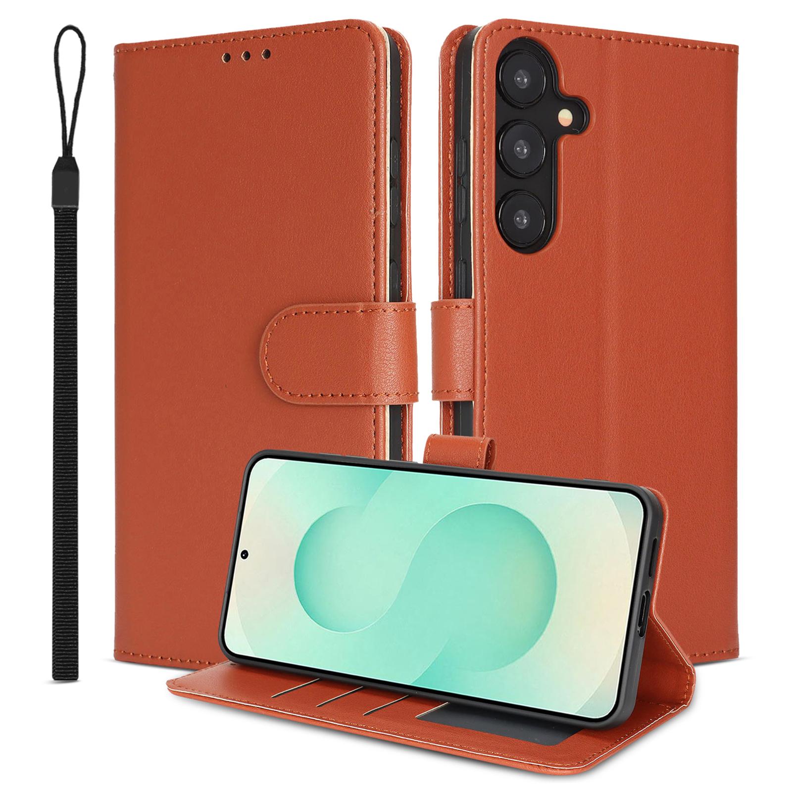 

For Samsung Galaxy A55 5G Case RFID Blocking Flip Leather Phone Cover with Wrist Strap Orange