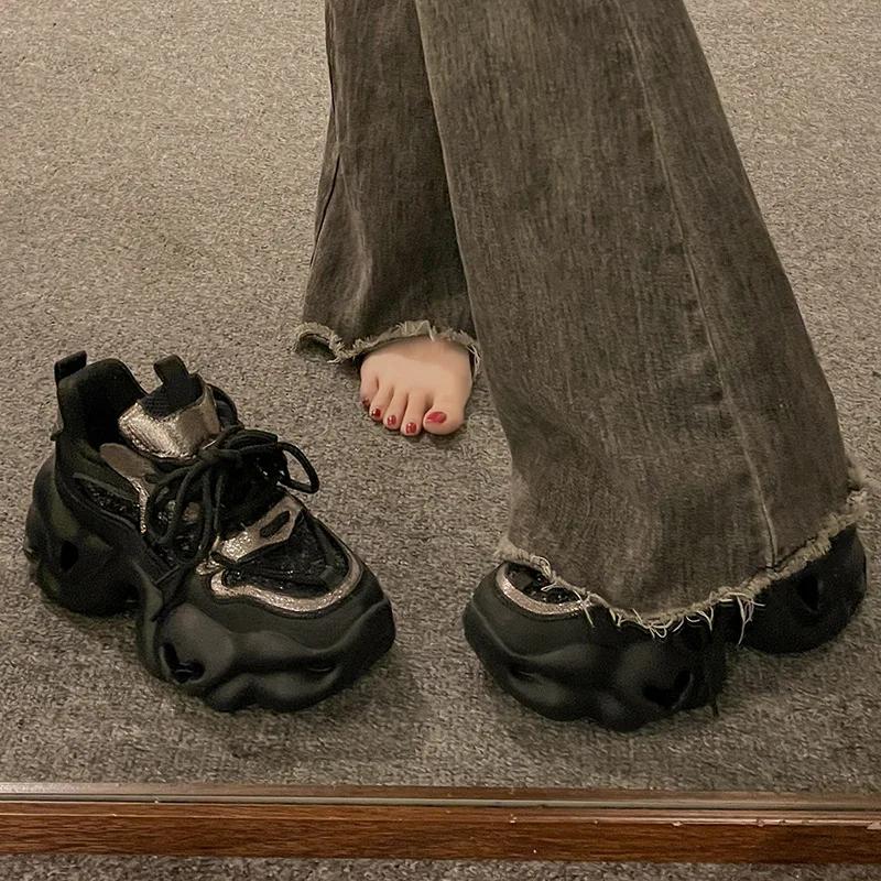 Fashion 6CM Thick Soled Daddy Shoes Women 2024 Spring and Autumn New All-match Small Feet Show Small Increase Muffin Casual Sports Shoes