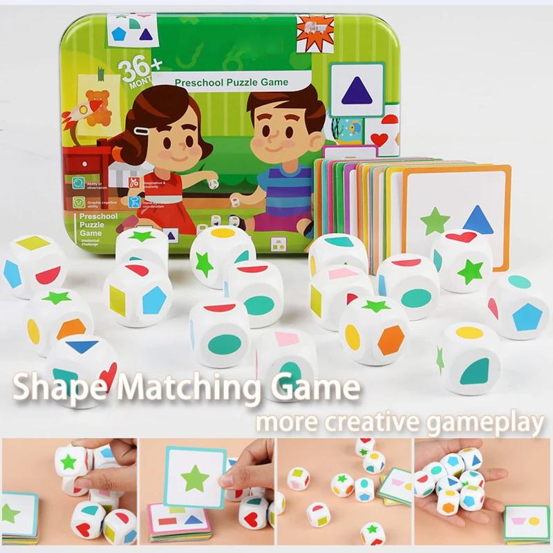 Kid Geometric Dice Set Board Memory Games Shape Colour Matching Sorter Stacking Blocks Montessori Puzzle Sensory Boy Toy Gift