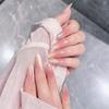 Peach Gradient Cat Eye Nails - Champagne Gold Sand False Nails