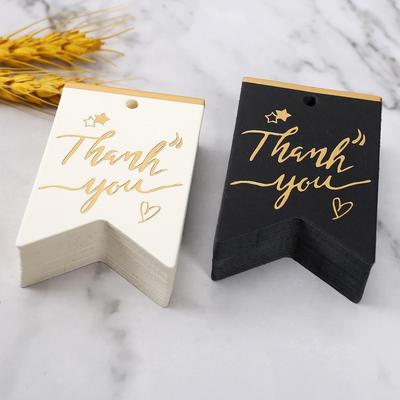 100pcs Bronzing Stamping Thank You Cards Handmade Hanging Decoration Thank You Tags Black White Paper DIY Crafts Packing Labels