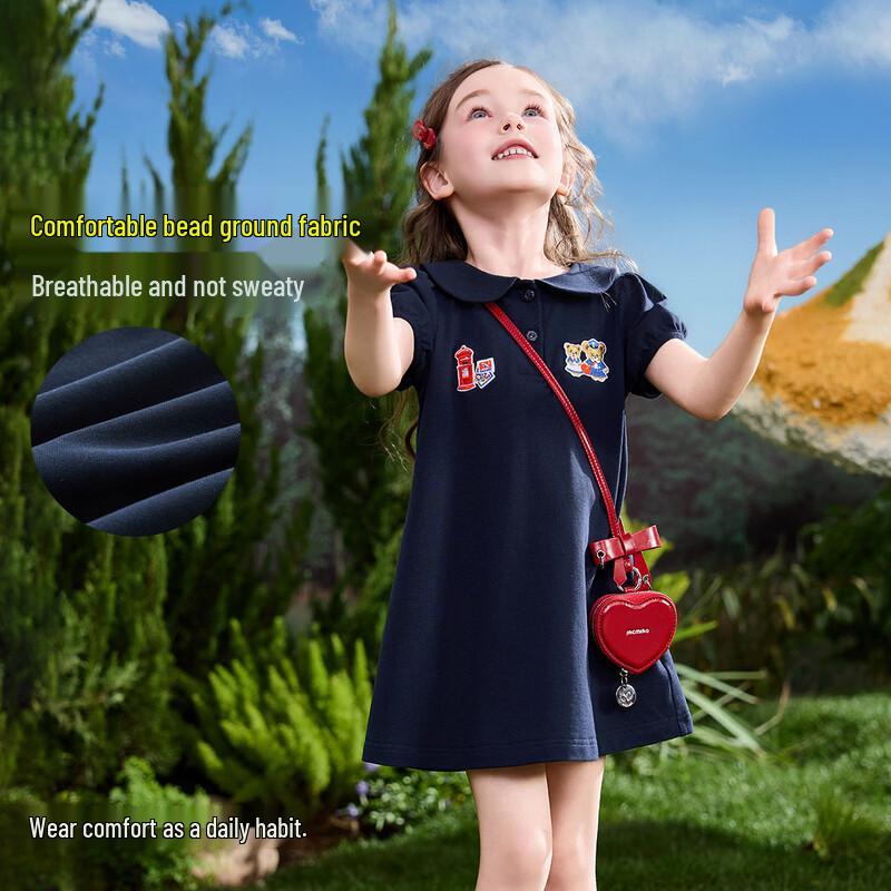 ASK JUNIOR Girls' Summer Peter Pan Collar Short Sleeve Dress