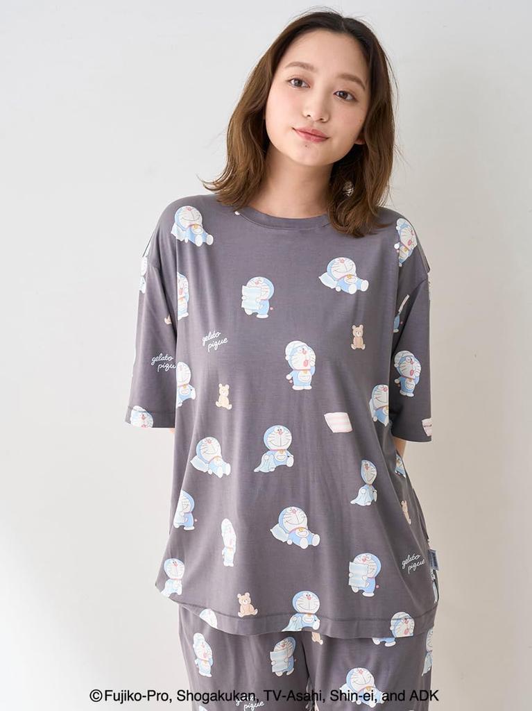 Gelato Pique Doraemon [Unisex] Good Morning/Good Night T-Shirt PUCT254206 CGRY S-M