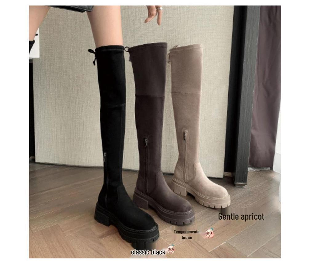 Damskie europejskie i amerykańskie wysokie kozaki za kolano na grubej podeszwie wyszczuplające nogi