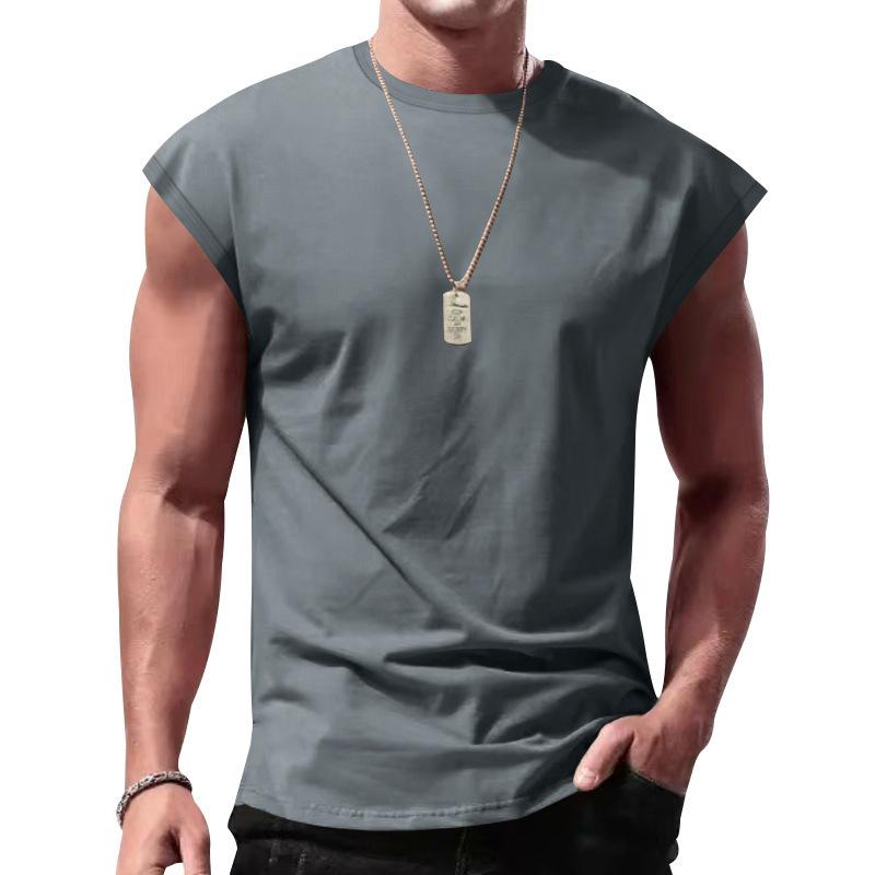 T-shirt décontracté à manches courtes rondes sans manches respirant pour hommes - Débardeur de sport d'été basique