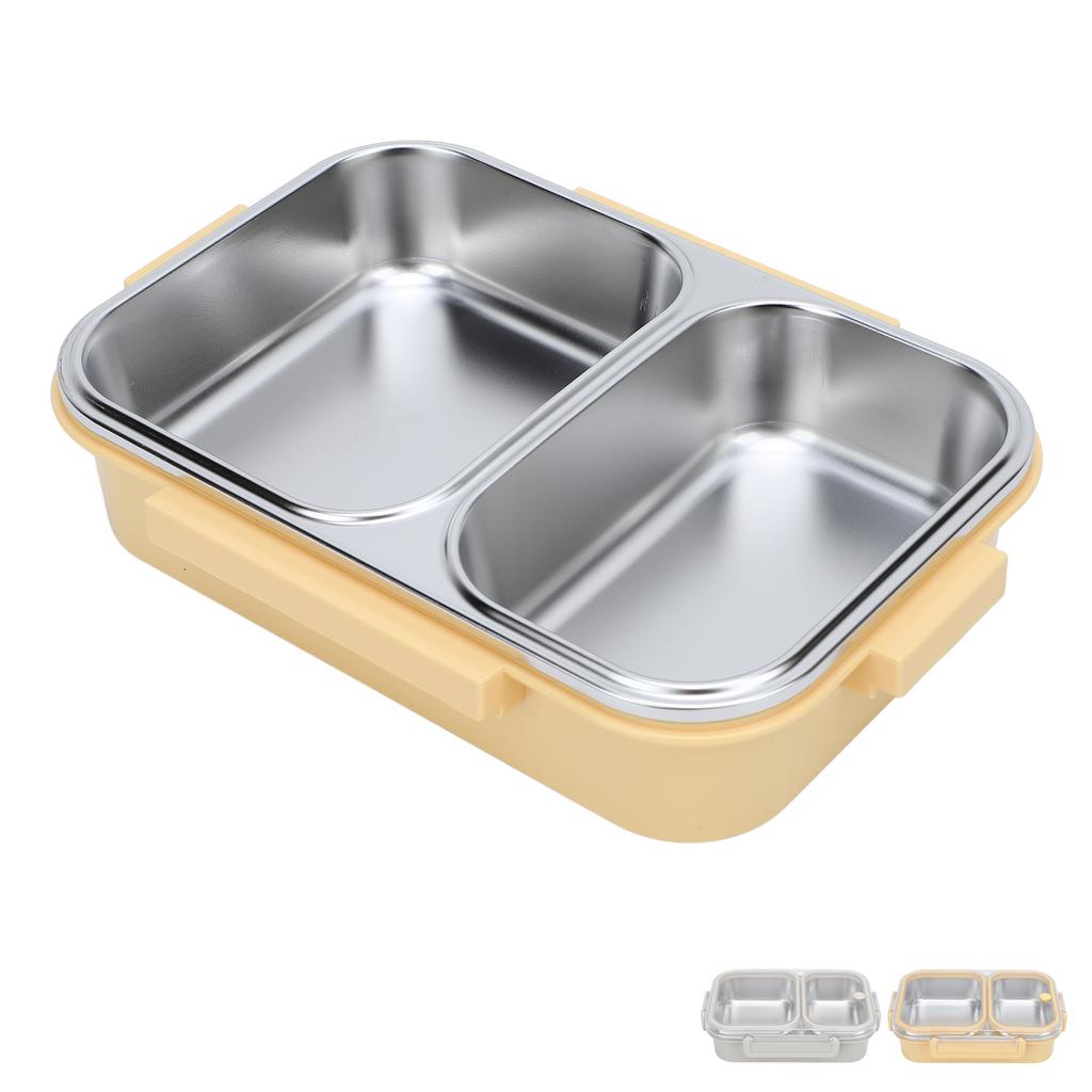 Stainless Steel Lunch Box Container Sealed Odorproof 2 Compartment Portable Square 1.2L