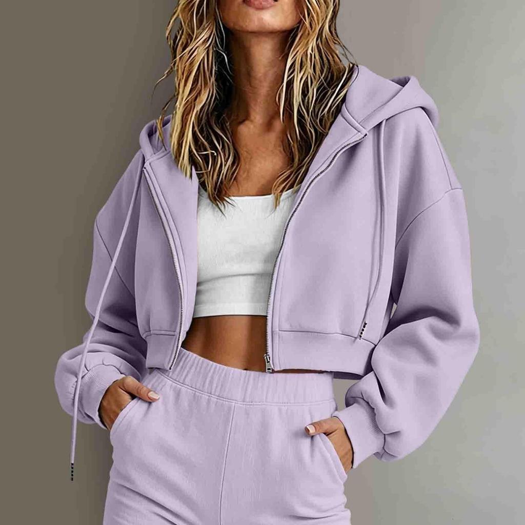 Women Casual Loose Fit Hooded Long Sleeve Zip Up Sweatshirt Jacket Lightweight Outerwear for Everyday Wear