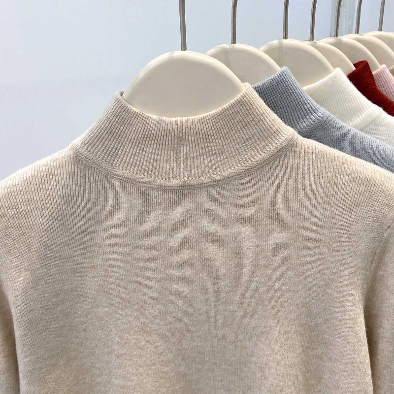 Angola red knitted bottoming shirt women's autumn and winter semi-turtleneck slim-fitting top soft waxy sweater
