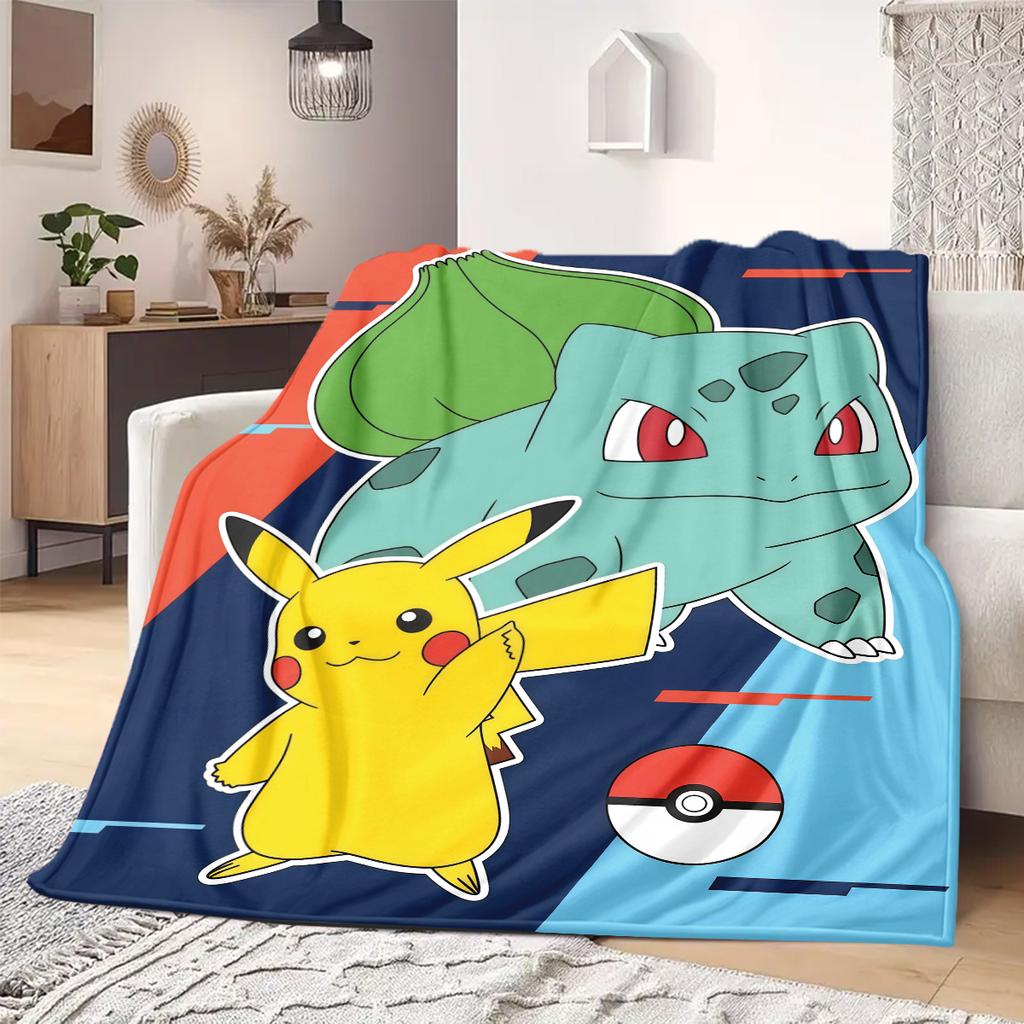 PokeMon Anime Print Blanket Warm Comfortable Flannel Blanket Suitable for Bedrooms, Sofas, Beds, Chairs, Picnics, Travel