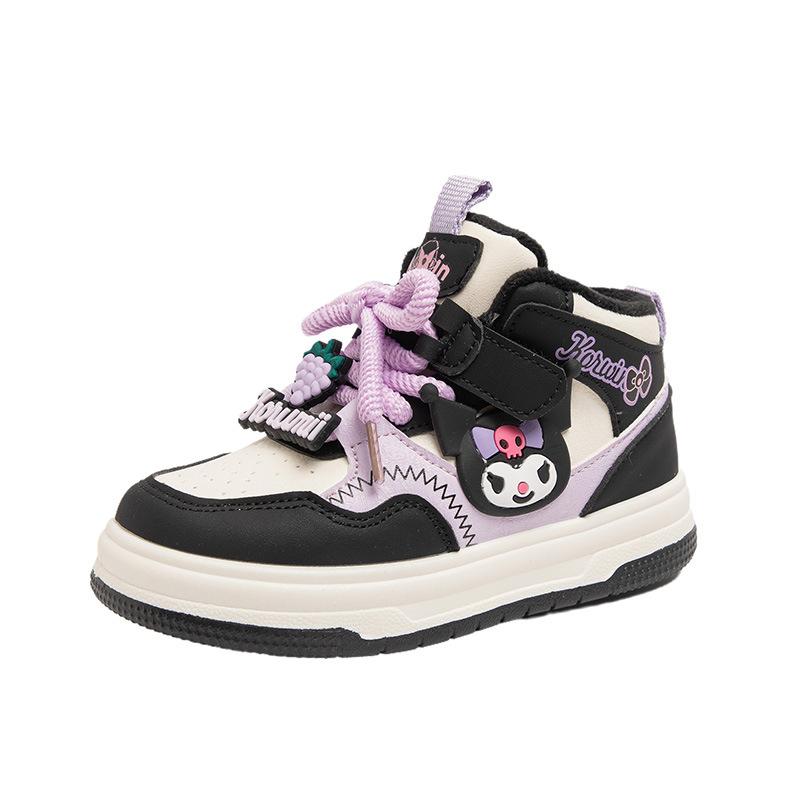 Kulomie buty sportowe dla dziewcząt 2025 jesień i zima nowe kreskówkowe aksamitne buty na deskorolkę z wysoką cholewką dziecięce codzienne bawełniane buty