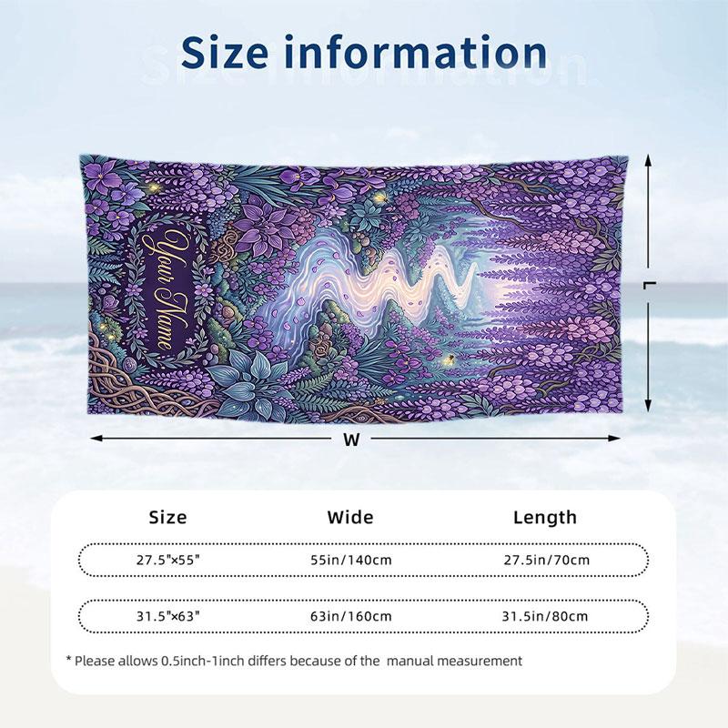 Purple Leopard Fashion Theme Quick Dry Beach Towel Custom Name Text Print Large Sand Resistant Towel Beach Vacation