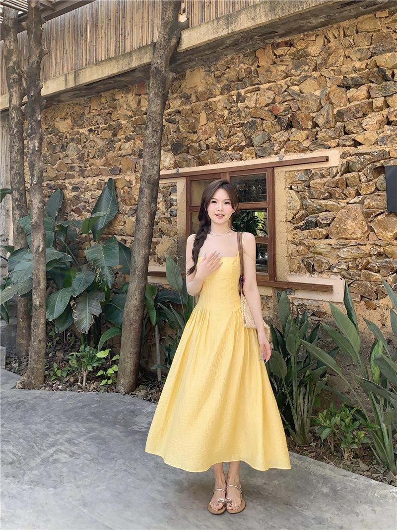 Women s Yellow Spaghetti Strap Summer Maxi Dress Small