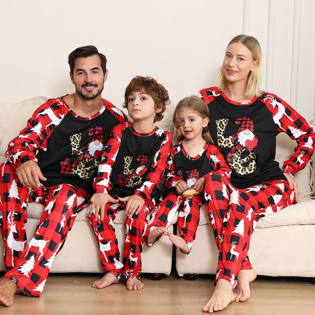 Men's Christmas Plaid Print Family Matching Long-Sleeved Top + Pants Set