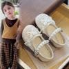 Girls' Solid Color Mesh Sandals2026New Spring and Summer Pearl Flower Bow Princess Shoes for Performances