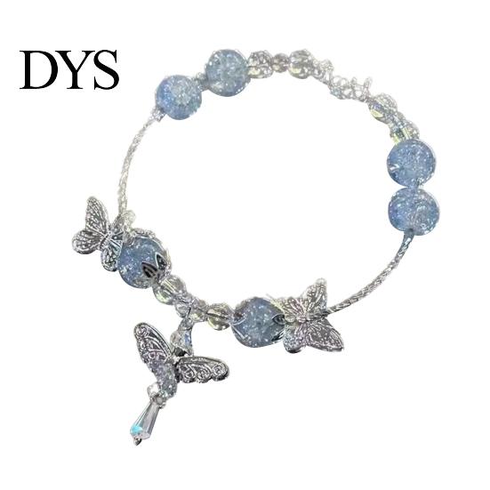 Ice Crack Texture Bracelet 1/2Pcs Women Burst Fairy-Like Feeling Stacked Chinese Aesthetics with Butterfly Pendant Hollow