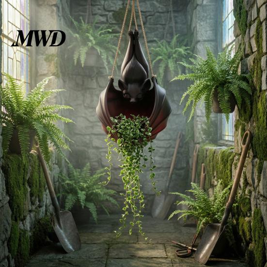 Alternative Gardening Supplies Hanging Bat Plant Pot, Halloween Shaped Planter, 3D Printed Gothic Outdoor Decorations Flower Holder for Indoor