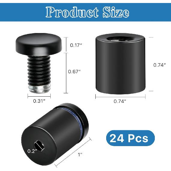 24 Pcs Sign Standoff Screws, 3/4 X 1 Inch Black Wall Mount Glass Standoff Stainless Steel Advertising Nail for Hanging Acrylic Picture Frame,