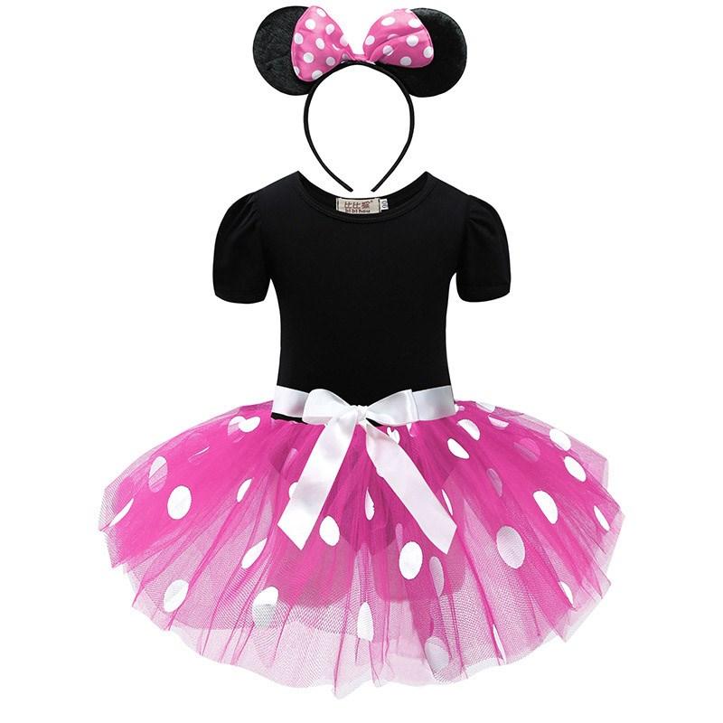 Robe Tutu de Ballet pour Bébés Filles Robe d'Été pour Enfants à Pois et Nœud Bandeau Costume Souris Cartoon Vêtements pour Fête d'Anniversaire de Noël pour Enfants 4T